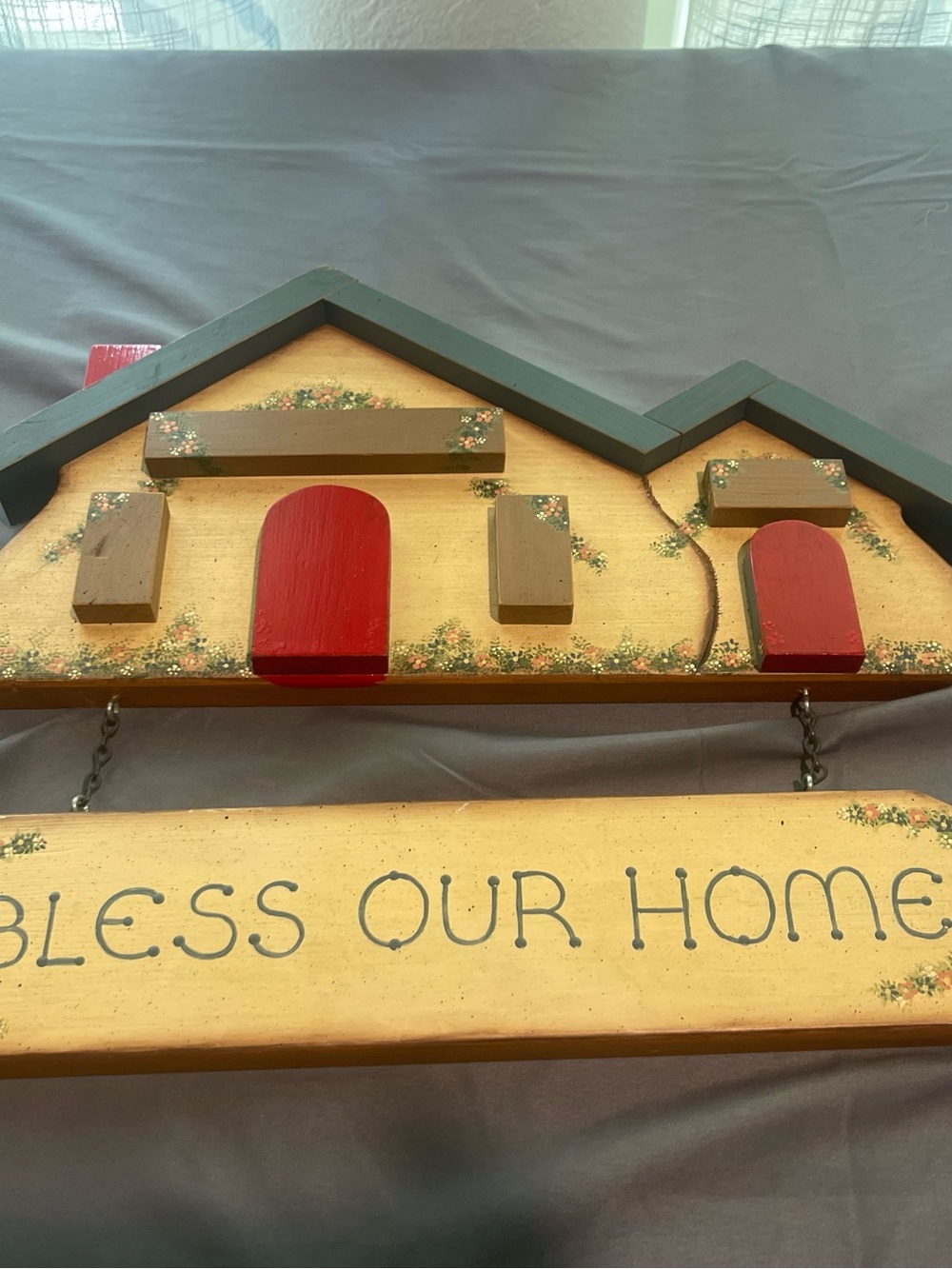 Rustic 'Bless Our Home' Wall Plaque in Red, Green and Brown